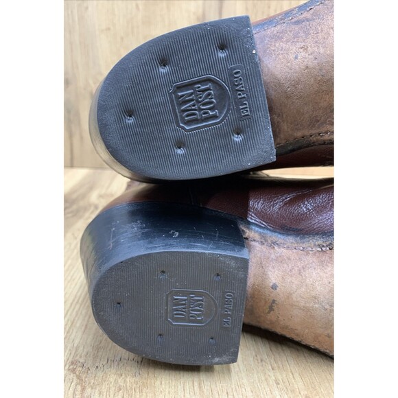 Vtg Dan Post Mens Leather Cowboy Boots Western Ranch Style Brown Size 9 D - Picture 10 of 12